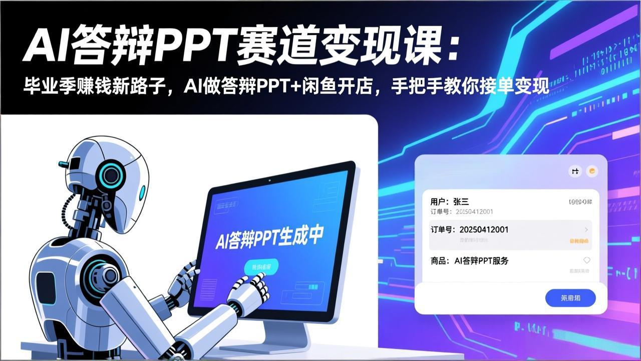 AI答辩PPT赛道变现课：毕业季赚钱新路子，AI做答辩PPT+闲鱼开店，手把手教你接单变现-青禾学社