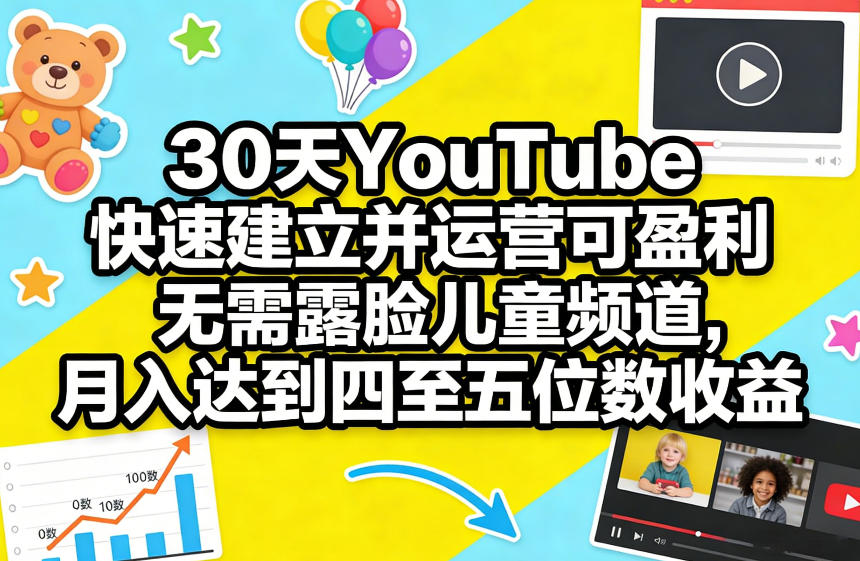 30天YouTube快速建立并运营可盈利无需露脸儿童频道，月入达到四至五位数收益-青禾学社