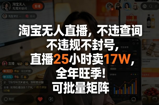 淘宝无人直播，不违规不封号，直播25小时卖17W，全年旺季！可批量矩阵【揭秘】-青禾学社