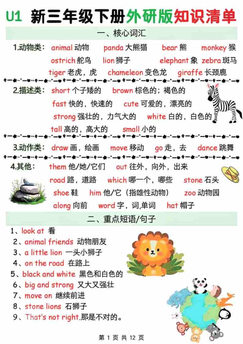 三年级下英语Unit1-6知识清单《外研版（三起）》-青禾学社