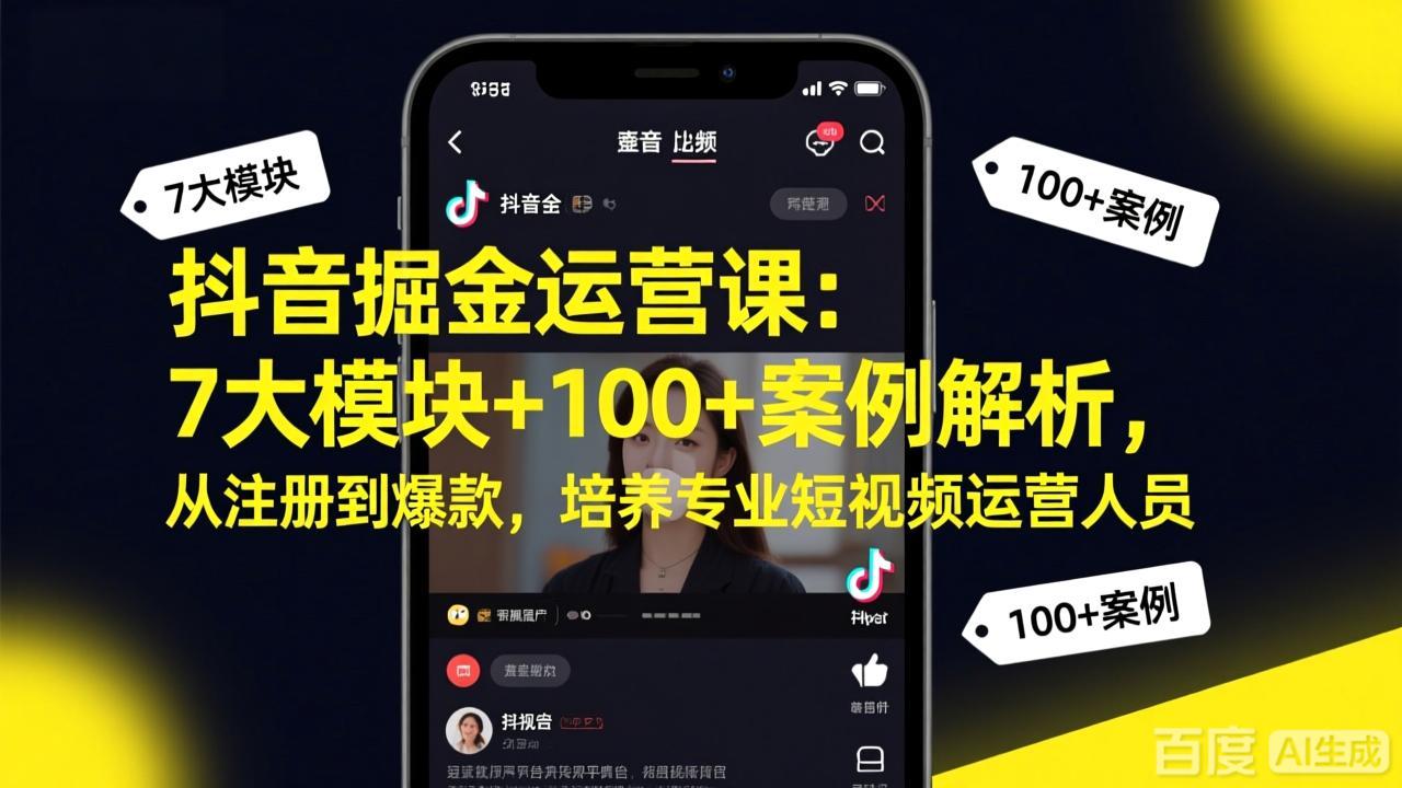 抖音掘金运营课：7大模块+100+案例解析，从注册到爆款，培养专业短视频运营人员-青禾学社