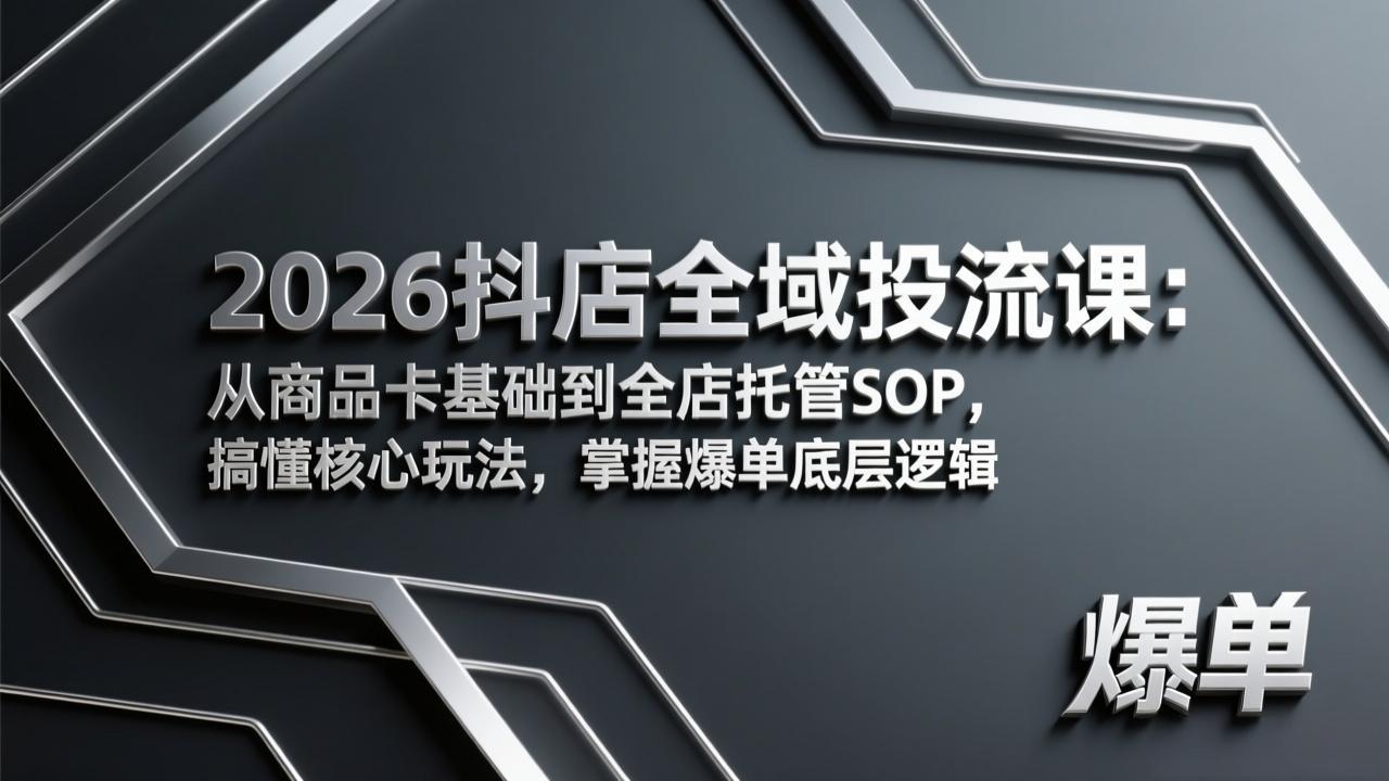 2026抖店全域投流课：从商品卡基础到全店托管SOP，搞懂核心玩法，掌握爆单底层逻辑-青禾学社