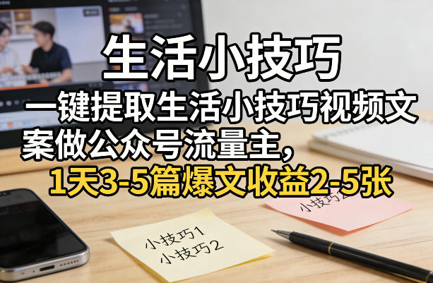 一键提取生活小技巧视频文案做公众号流量主，1天3-5篇爆文收益2-5张-青禾学社