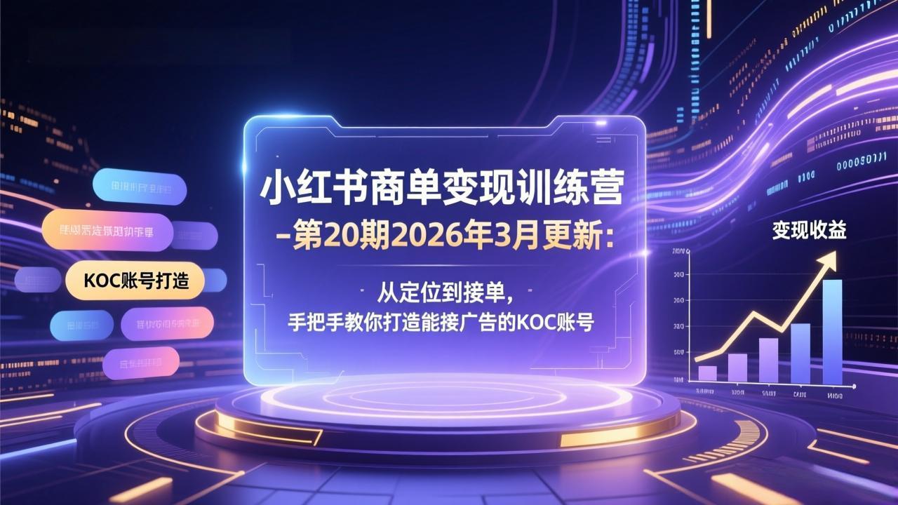 小红书商单变现训练营-第20期26年3月更新：从定位到接单，手把手教你打造能接广告的KOC账号-青禾学社