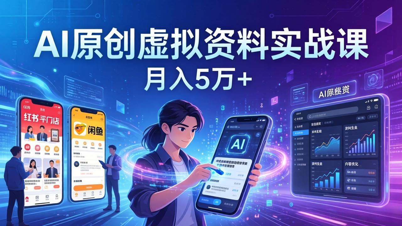 AI原创虚拟资料实战课：2026新机会，小红书闲鱼开店，普通人用AI轻松变现，月入5万+-青禾学社