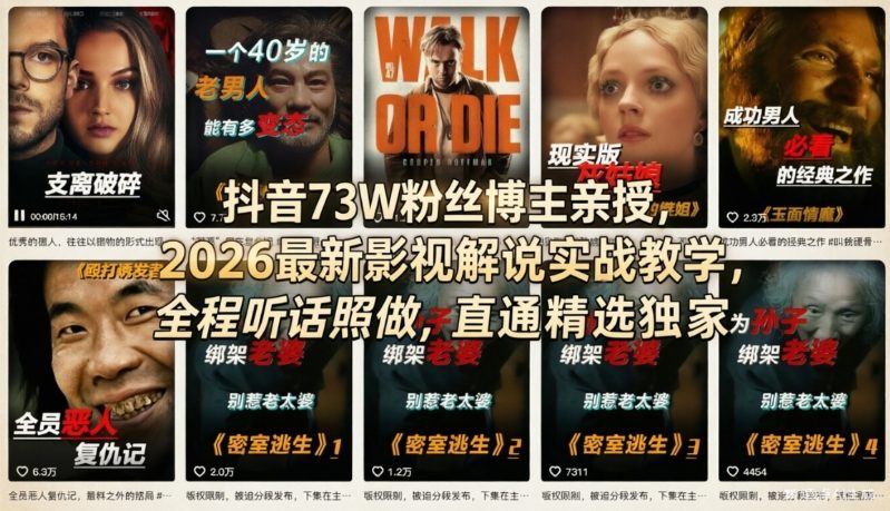 抖音73W粉丝博主亲授，2026最新影视解说实战教学，全程听话照做，直通精选独家-青禾学社