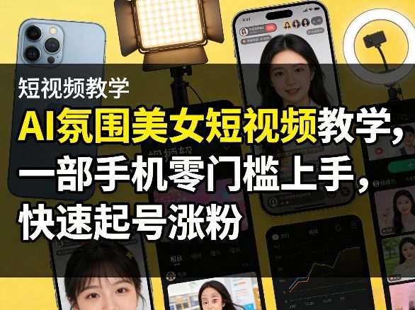 AI氛围美女短视频教学，一部手机零门槛上手，快速起号涨粉-青禾学社