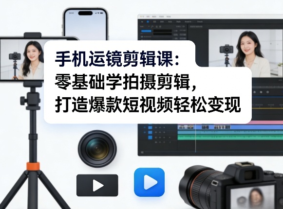 手机运镜剪辑课：零基础学拍摄剪辑，打造爆款短视频轻松变现-青禾学社