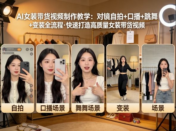 AI女装带货视频制作教学，对镜自拍、口播、跳舞、变装全流程，快速打造高质量女装带货视频-青禾学社