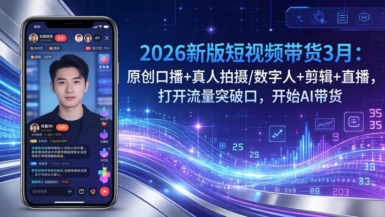 2026新版短视频带货3月：原创口播+真人拍摄/数字人+剪辑+直播，打开流量突破口，开始AI带货-青禾学社