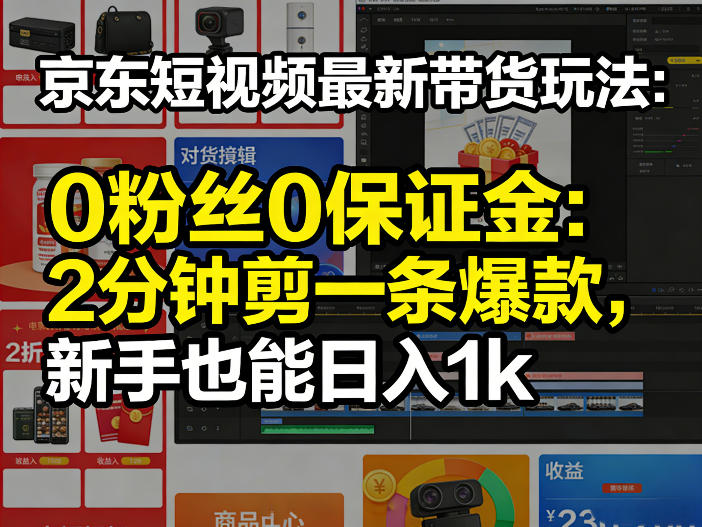 京东短视频最新带货玩法，0粉丝0保证金，2分钟剪一条爆款，新手也能日入1k+【揭秘】-青禾学社