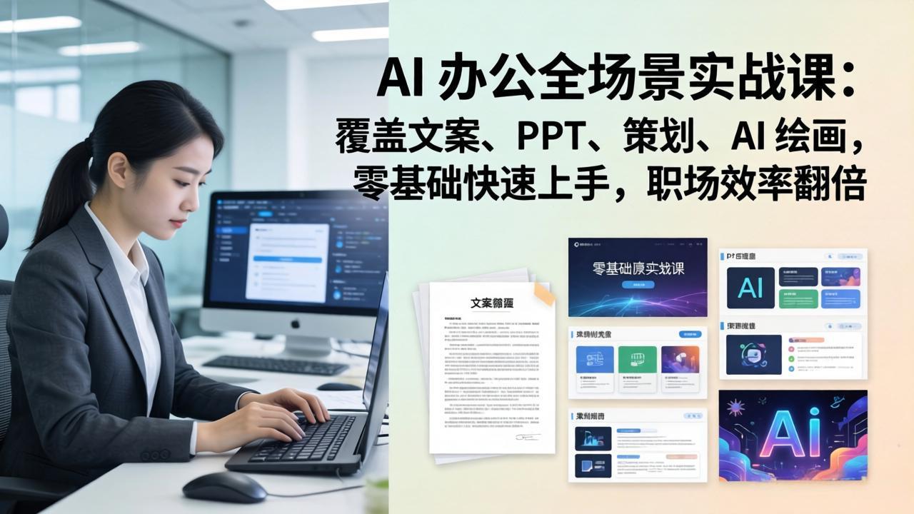 AI 办公全场景实战课：覆盖文案、PPT、策划、AI 绘画，零基础快速上手，职场效率翻倍-青禾学社