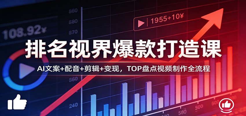 排名视界爆款打造课：AI文案+配音+剪辑+变现，TOP盘点视频制作全流程-青禾学社
