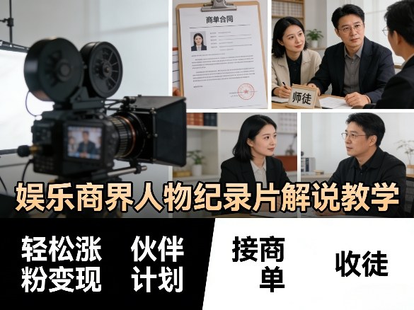 娱乐商界人物纪录片解说教学，轻松涨粉变现，伙伴计划，接商单，收徒等-青禾学社