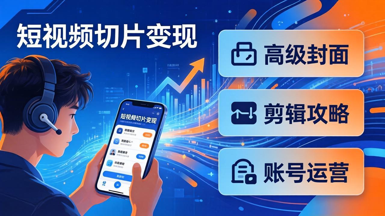 短视频切片变现速成班2.0：高级封面+剪辑攻略+账号运营，0基础小白快速入局副业-青禾学社