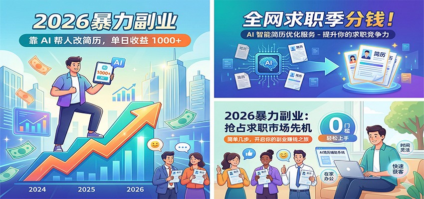 2026暴力副业：靠AI帮人改简历，单日收益1000+，全网求职季分钱-青禾学社