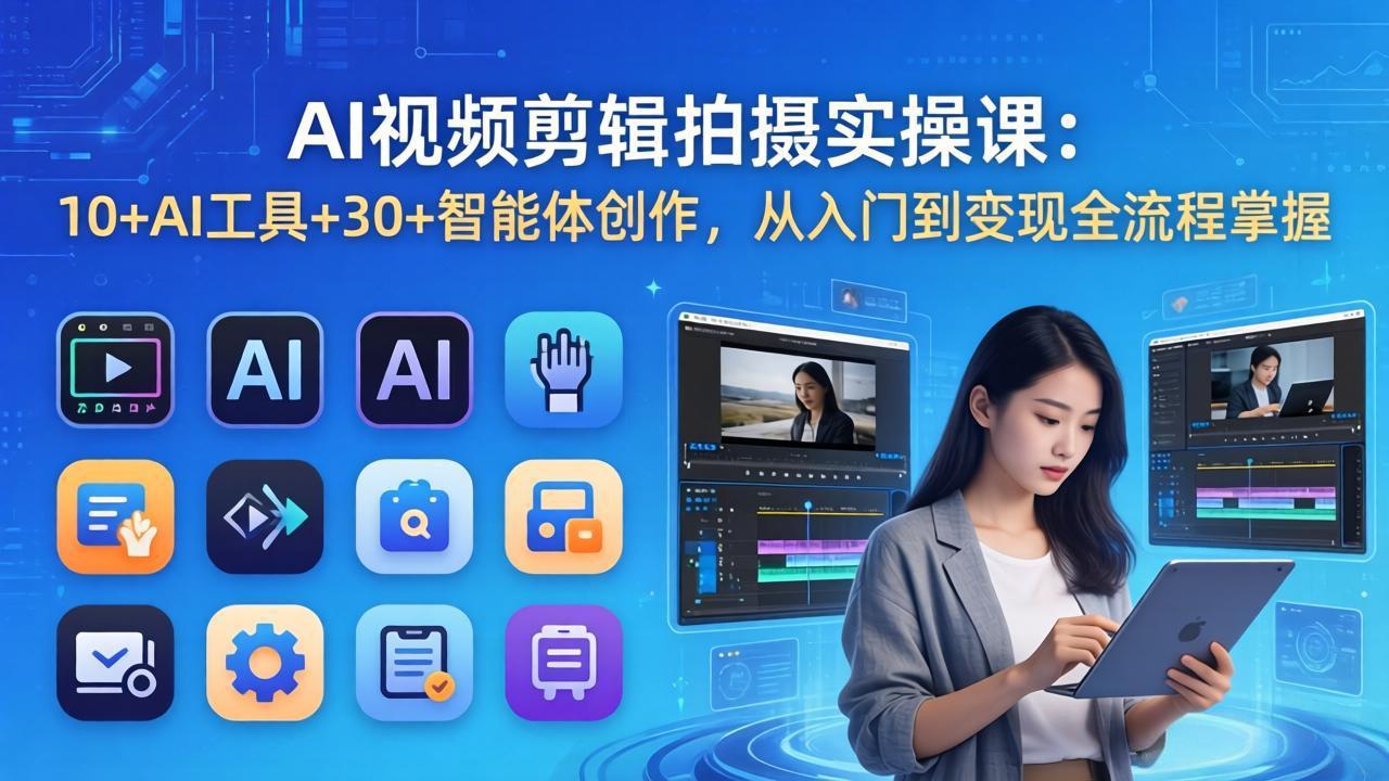 AI 视频剪辑拍摄实操课：10+AI工具+30+智能体创作，从入门到变现全流程掌握-青禾学社