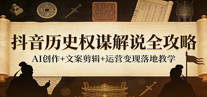 抖音历史权谋解说全攻略：AI创作+文案剪辑+运营变现落地教学-青禾学社