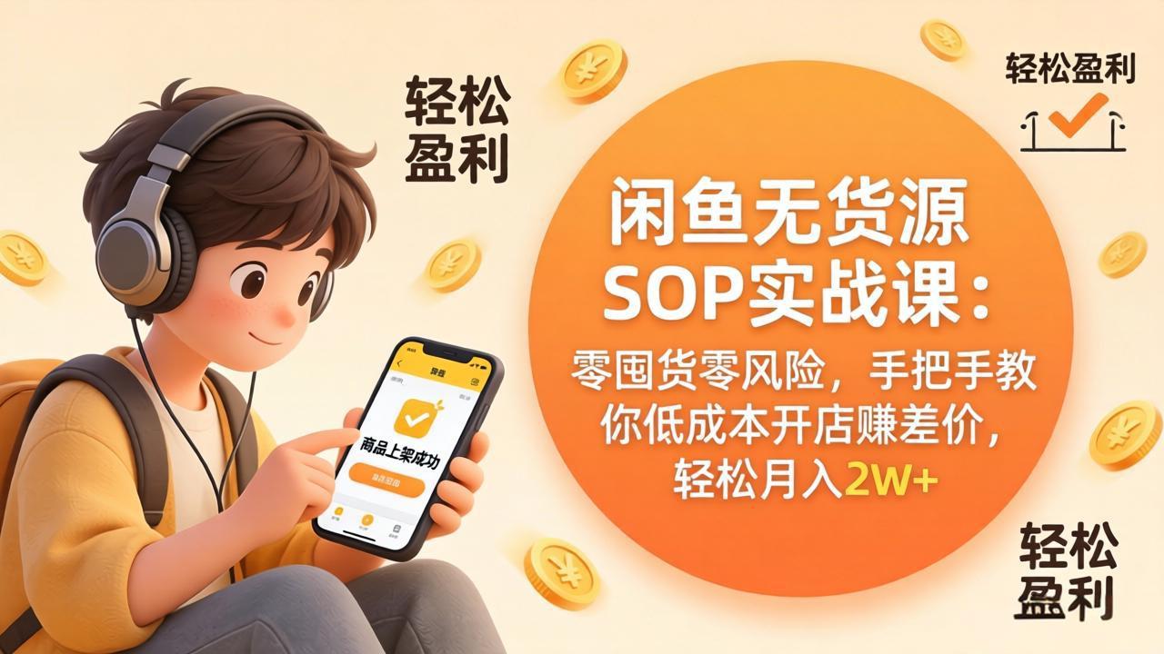 闲鱼无货源SOP实战课：零囤货零风险，手把手教你低成本开店赚差价，轻松月入2w+-青禾学社