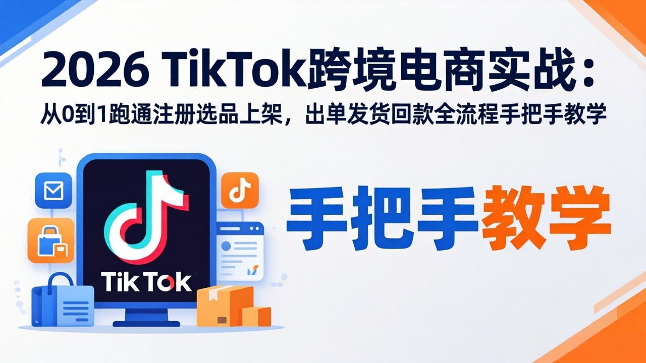 2026TikTok跨境电商实战：从0到1跑通注册选品上架，出单发货回款全流程手把手教学-青禾学社