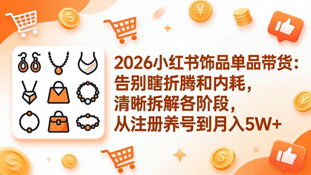 2026小红书饰品单品带货：告别瞎折腾和内耗，清晰拆解各阶段，从注册养号到月入5W+-青禾学社