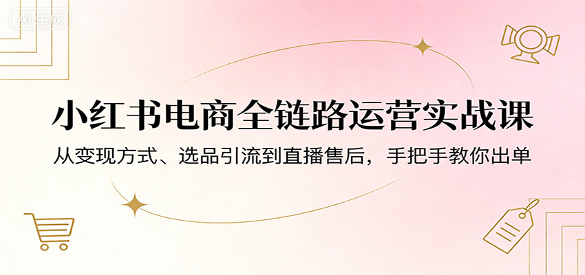 小红书电商全链路运营实战课：从变现方式、选品引流到直播售后，手把手教你出单-青禾学社