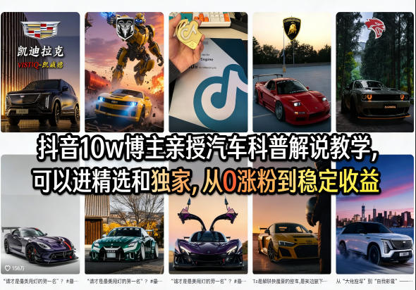 抖音10w博主亲授汽车科普解说教学，可以进精选和独家，从0涨粉到稳定收益(详细视频课程+1T素材)-青禾学社
