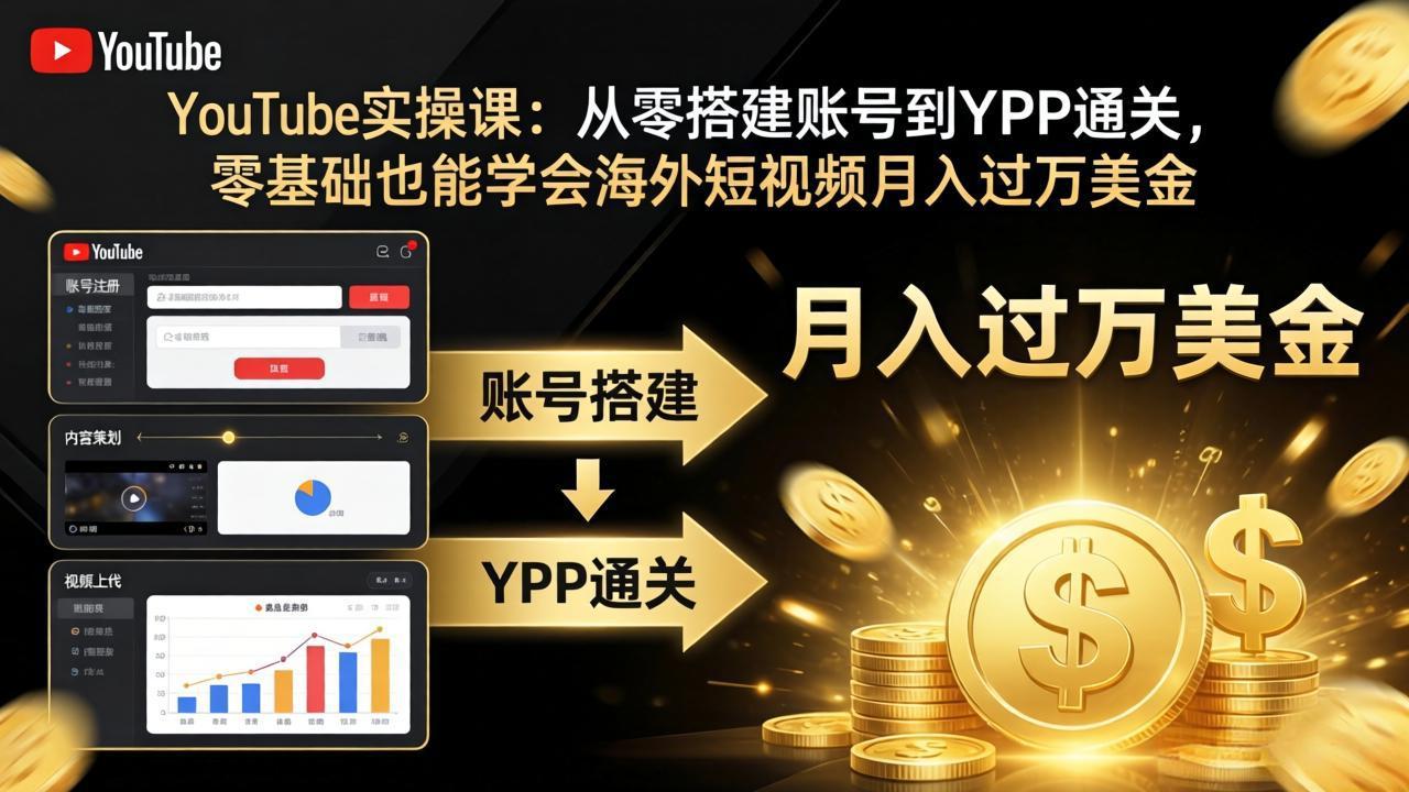 YouTube实操课：从零搭建账号到YPP通关，零基础也能学会海外短视频月入过万美金-青禾学社