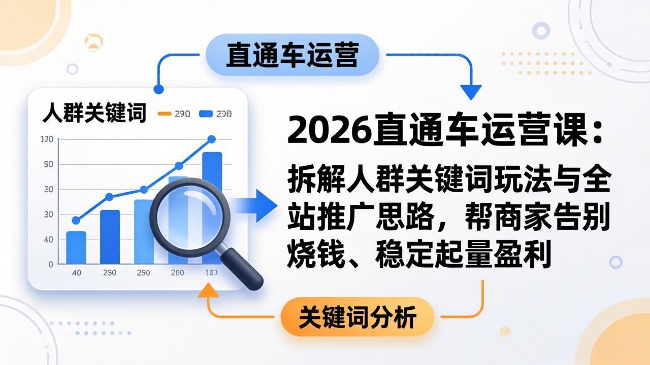 2026直通车运营课：拆解人群关键词玩法与全站推广思路，帮商家告别烧钱、稳定起量盈利-青禾学社