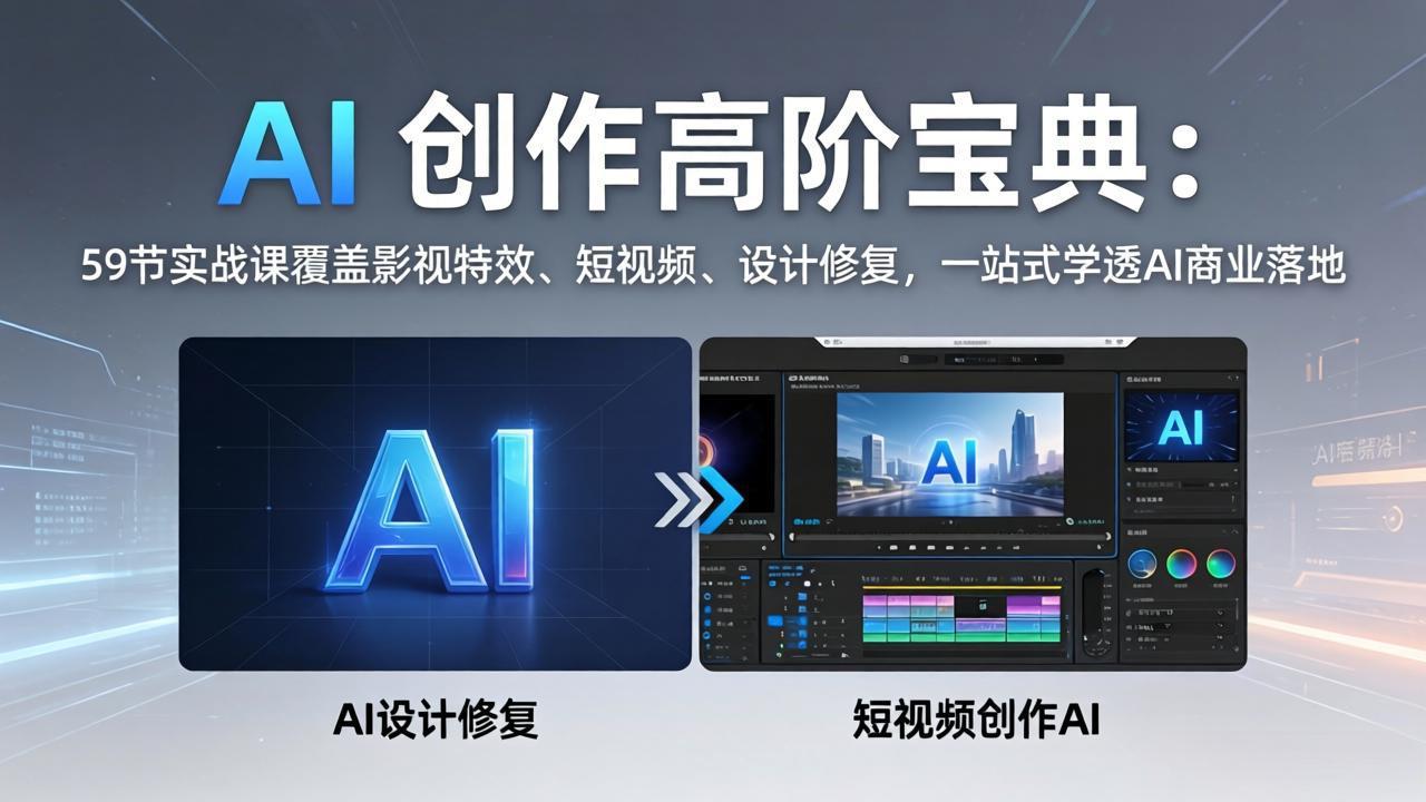 AI 创作高阶宝典：59节实战课覆盖影视特效、短视频、设计修复，一站式学透AI商业落地-青禾学社