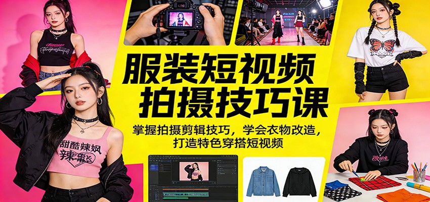 服装短视频拍摄技巧课：掌握拍摄剪辑技巧，学会衣物改造，打造特色穿搭短视频-青禾学社