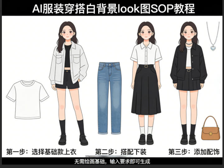 AI服装穿搭白背景look图SOP教程，不用会画画，提几句具体要求，AI就能还你一个奇迹-青禾学社