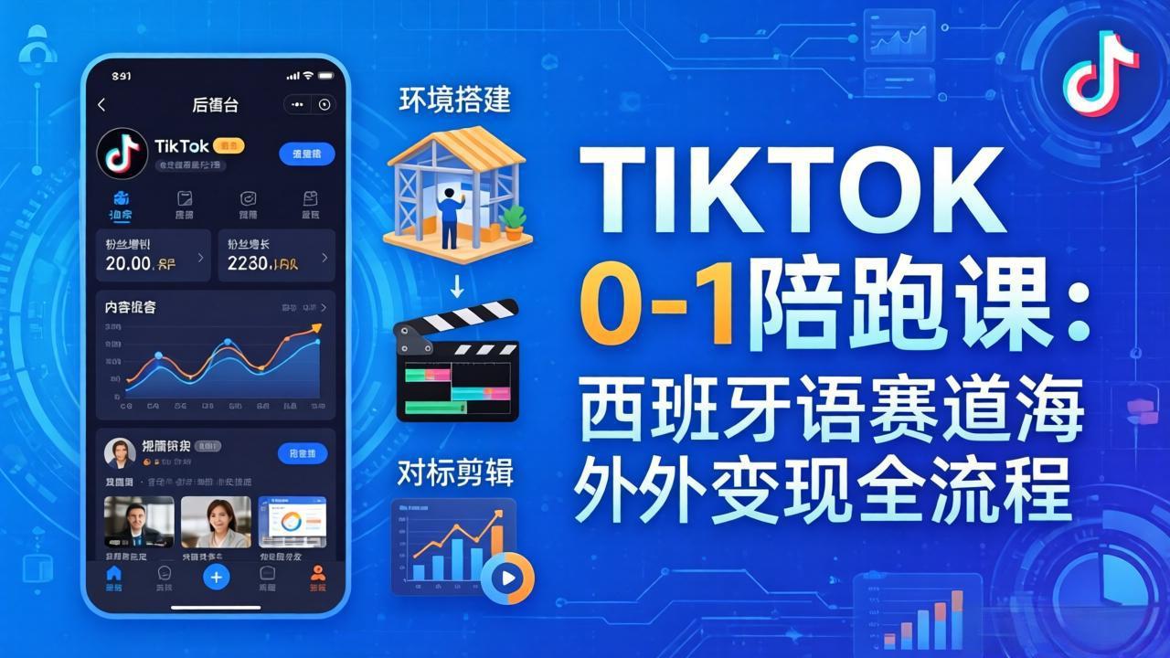 TIKTOK 0-1 陪跑课：从环境搭建到刷对标剪辑，西班牙语赛道海外变现全流程-青禾学社