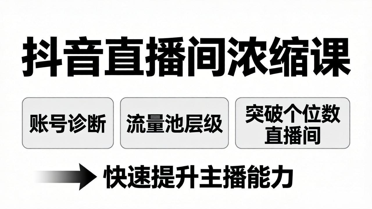 抖音直播间浓缩课：账号诊断+流量池层级，突破个位数直播间，快速提升主播能力-青禾学社