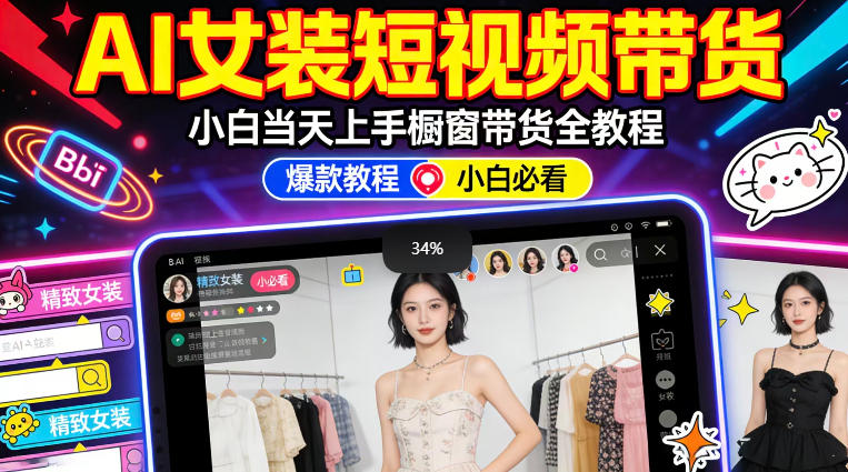 AI女装短视频橱窗带货：小白零门槛当天上手，高佣金爆款轻松賺！-青禾学社