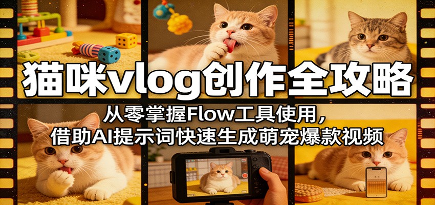 猫咪vlog创作全攻略：从零掌握Flow工具使用，借助AI提示词快速生成萌宠爆款视频-青禾学社