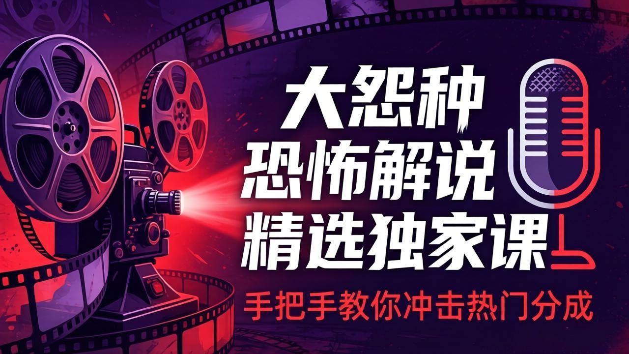 大怨种恐怖解说精选独家课：电影下载+文案配音+片头封面，手把手教你冲击热门分成-青禾学社