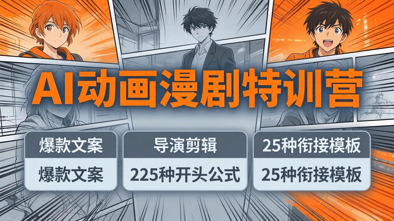 AI动画漫剧特训营：爆款文案+导演剪辑：225种开头公式+25种衔接模板，两小时剪电影级大片-青禾学社