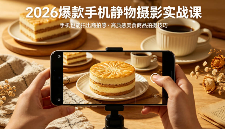 2026爆款手机静物摄影实战课，手机也能拍出商拍感，学会拍出高质感美食商品-青禾学社