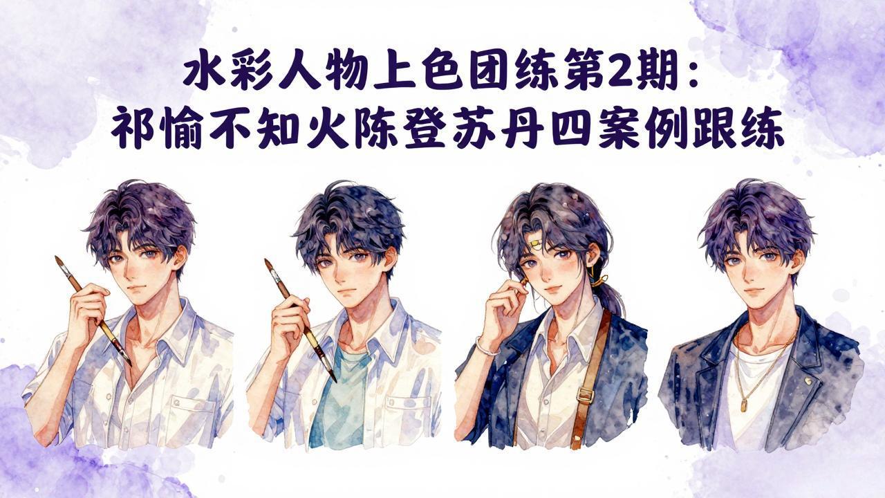 水彩人物上色团练第2期：祁煜不知火陈登苏丹四案例跟练，手把手提升绘画能力-青禾学社