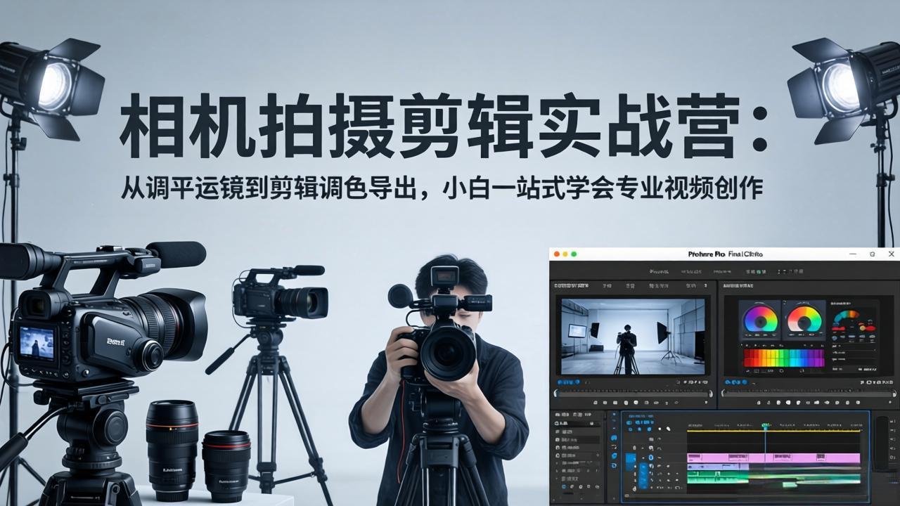 相机拍摄剪辑实战营：从调平运镜到剪辑调色导出，小白一站式学会专业视频创作-青禾学社