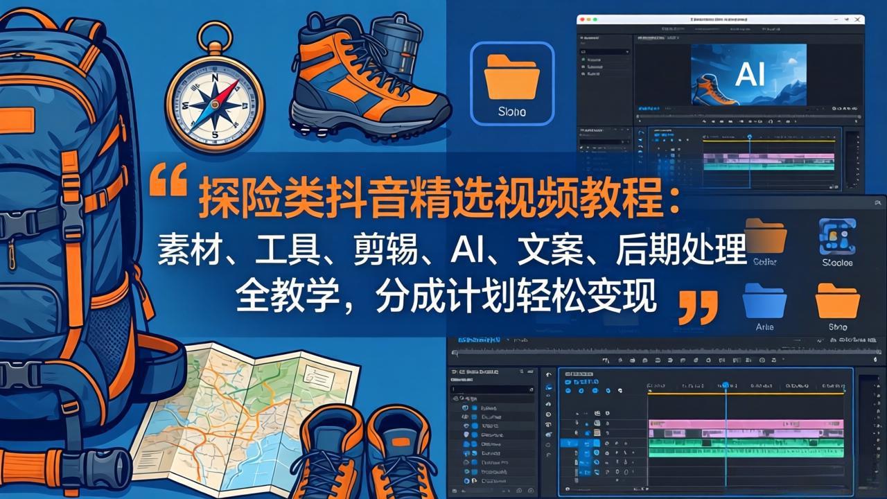 探险类抖音精选视频教程：素材、工具、剪辑、AI、文案、后期处理全教学，分成计划轻松变现-青禾学社