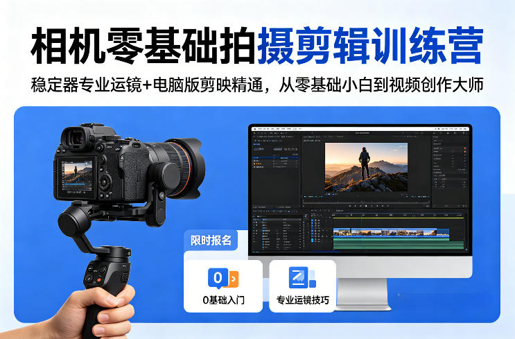 相机零基础拍摄剪辑训练营：稳定器专业运镜+电脑版剪映精通，从零基础小白到视频创作大师-青禾学社
