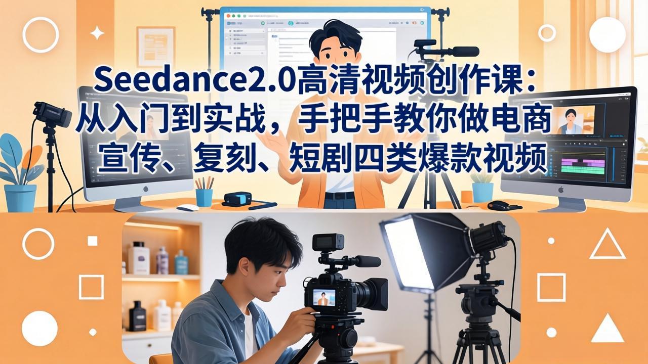 Seedance2.0高清视频创作课：从入门到实战，手把手教你做电商、宣传、复刻、短剧四类爆款视频-青禾学社