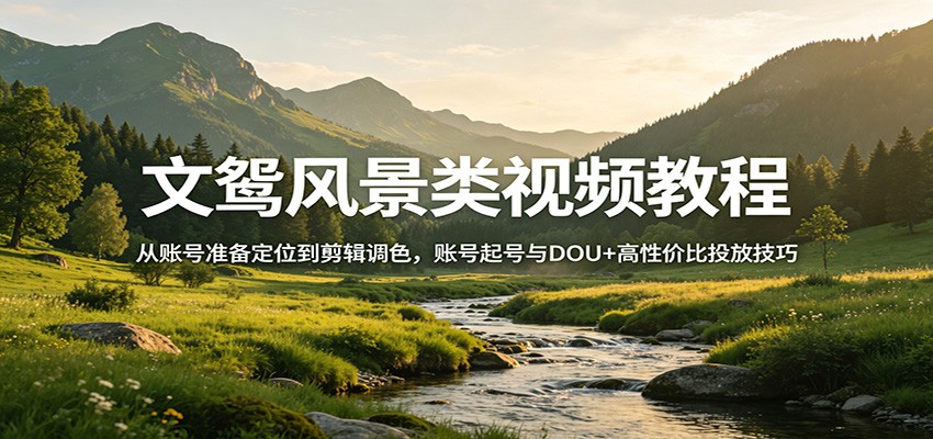 文鸳风景类视频教程：从账号准备定位到剪辑调色，账号起号与DOU+高性价比投放技巧-青禾学社