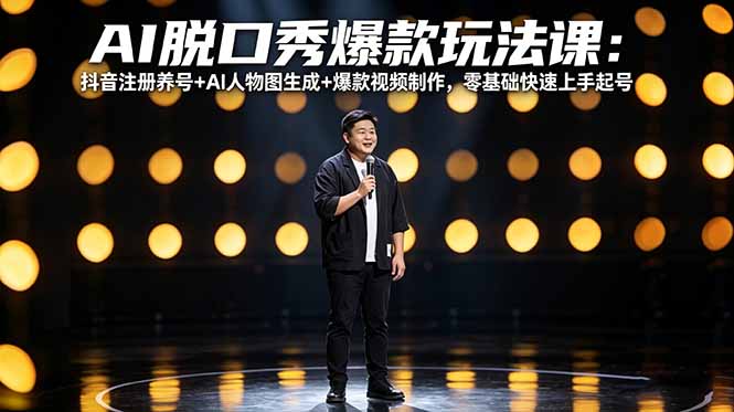 AI脱口秀爆款玩法课：抖音注册养号+AI人物图生成+爆款视频制作，零基础快速上手起号-青禾学社