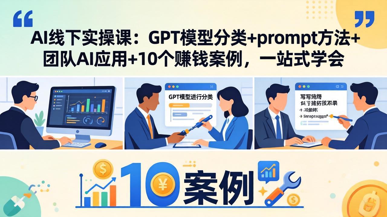 AI线下实操课：GPT模型分类+prompt方法+团队AI应用+10个赚钱案例，一站式学会-青禾学社