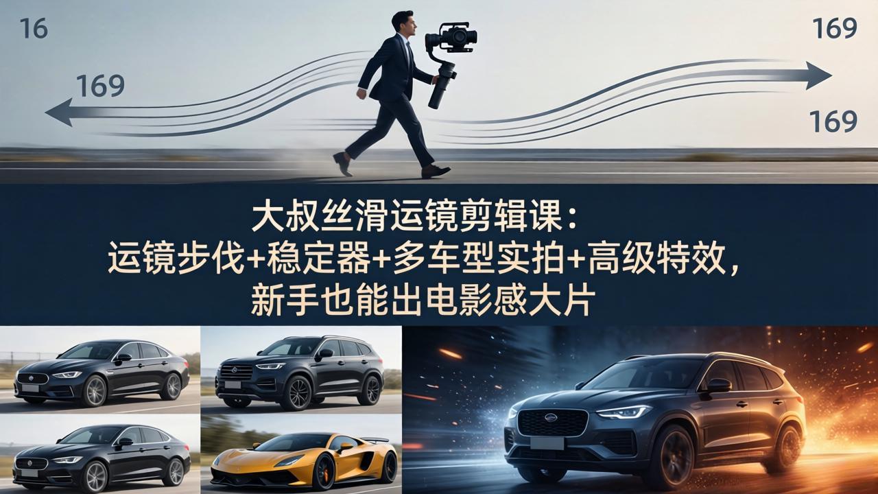 大叔丝滑运镜剪辑课：运镜步伐+稳定器+多车型实拍+高级特效，新手也能出电影感大片-青禾学社