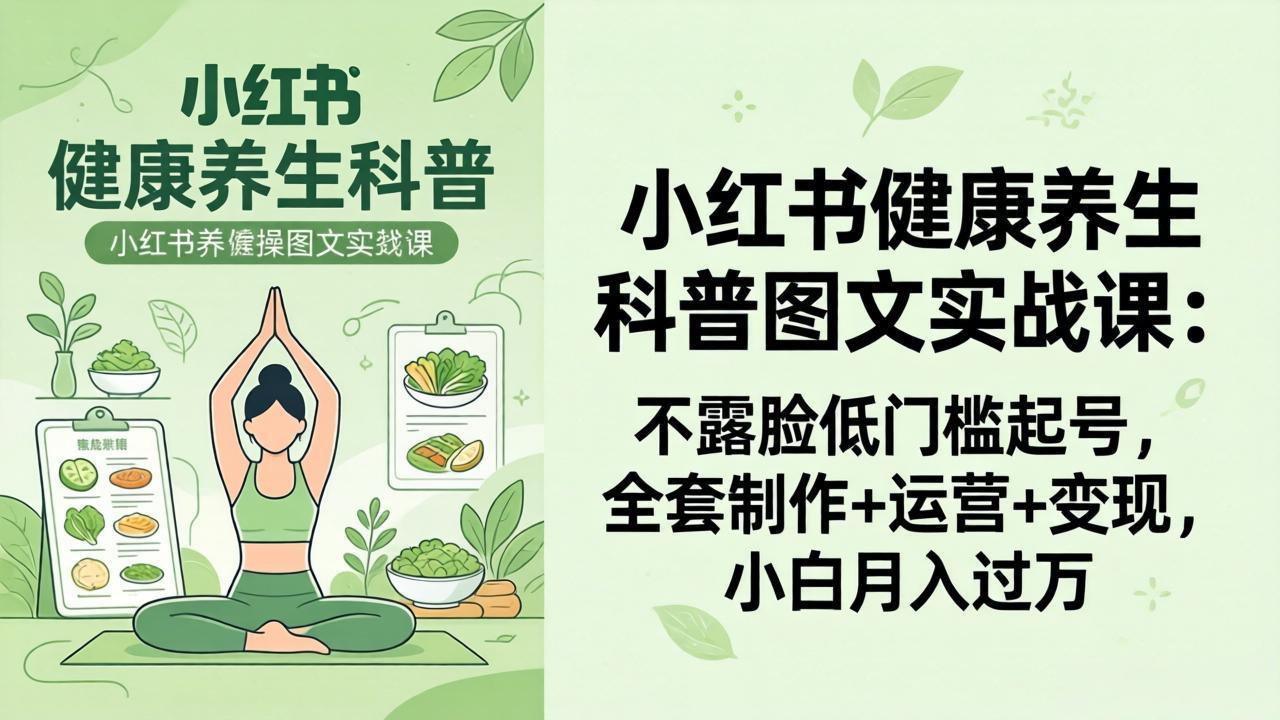 2026小红书健康养生科普图文实战课：不露脸低门槛起号，全套制作+运营+变现，小白月入过万-青禾学社