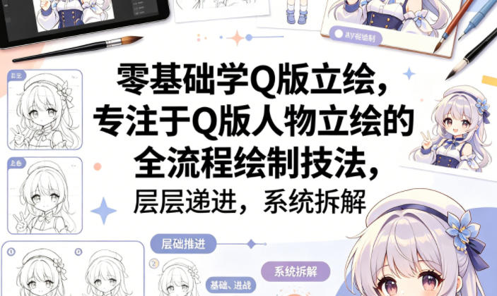 零基础学Q版立绘，专注于Q版人物立绘的全流程绘制技法，层层递进，系统拆解-青禾学社